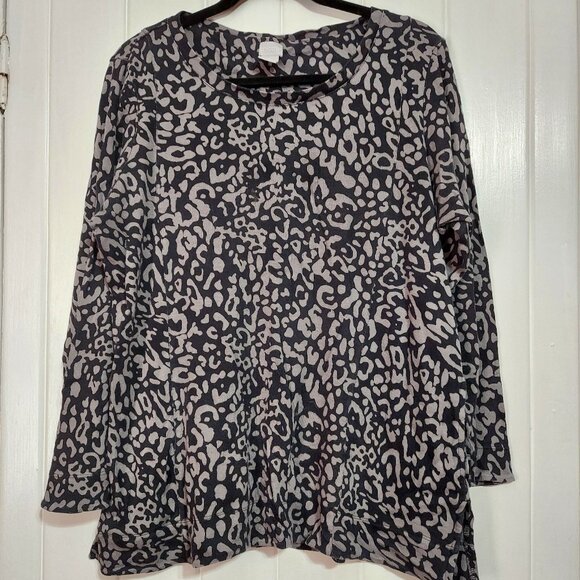 Chico's Black & Gray Print Long Sleeve Tunic Length Sweatshirt size 2 (12/14) - Picture 1 of 1